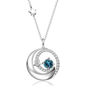 Birthstone Necklaces 925 Sterling Silver Moon and Star Pendant Fine Jewelry